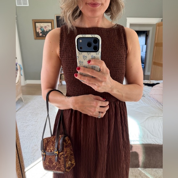 SOLD-NFS Hill House The Cosima Nap Dress Small Chocolate Seersucker Smocked - Picture 2 of 9